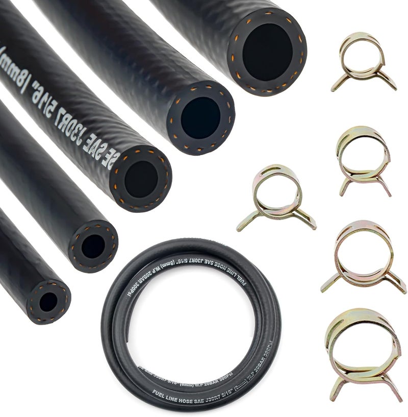 MSLANE Fuel Line Hose Kit 5FT 5PCS With 25PCS Clamps, 3/8" 5/16" 1/4" 1/2" 3/16" ID High Performance 300PSI, Push Lock Reinforced Automotive Rubber NBR Fuel Line For Small Engines - Image 1